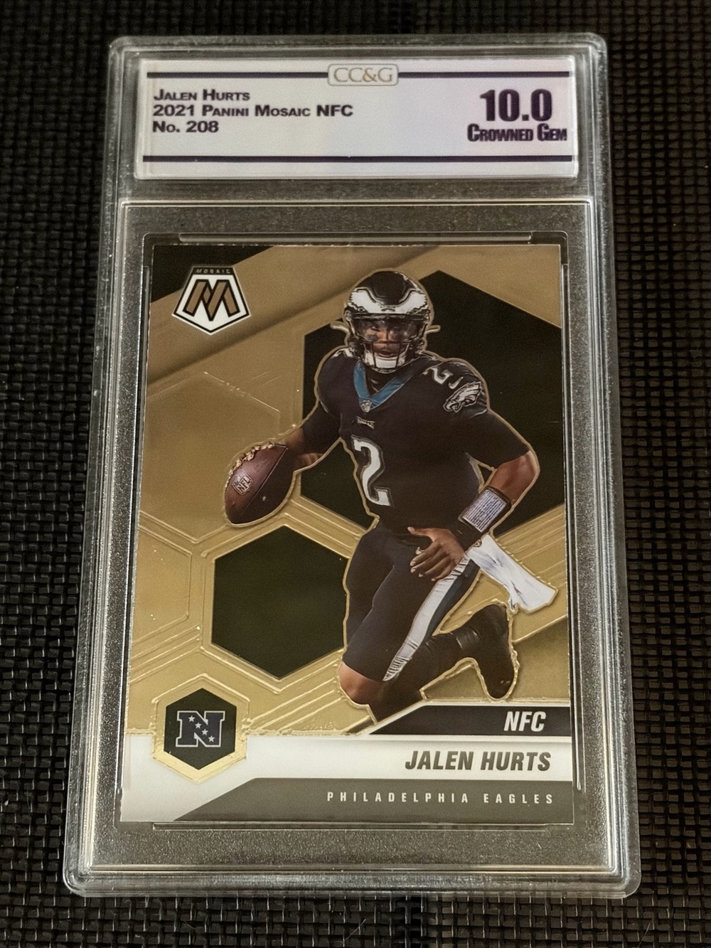 2021 Panini Mosaic Jalen Hurts #208 NFC Eagles CC&G 10 Crowned Gem Slab